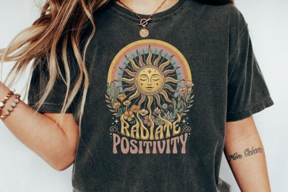 Boho Retro Sun Positive Vibes Design: A Burst of Groovy Optimism