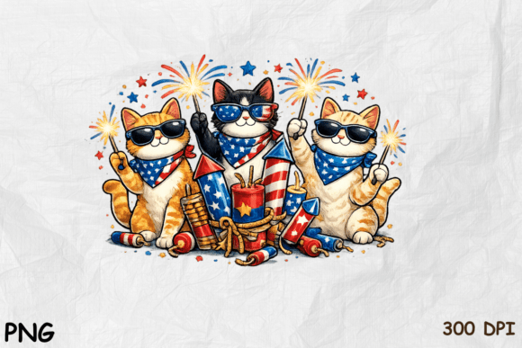 Celebrate Summer with the Patriotic Cat Squad PNG Design