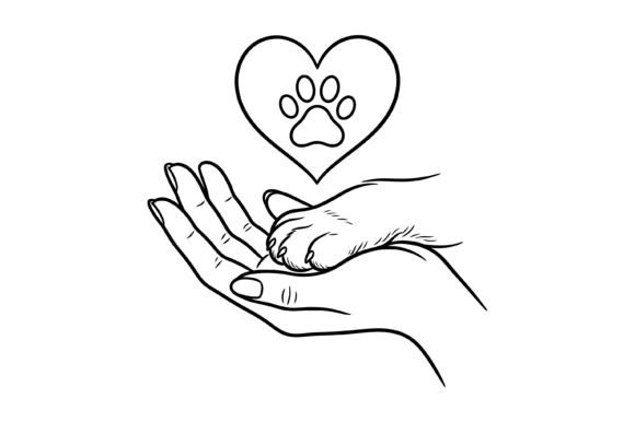 Understanding Pet Love Hand Paw Line Art Design