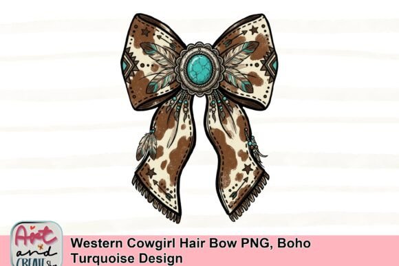 Western Cowgirl Hair Bow PNG: Add Boho Turquoise Flair